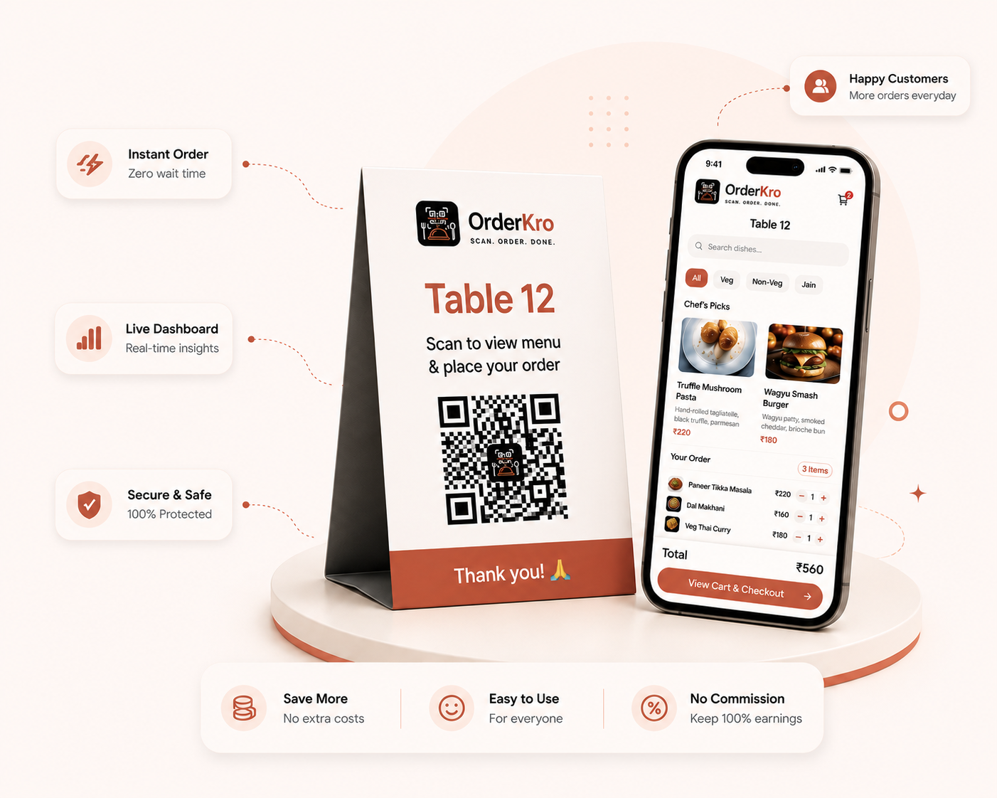 OrderKro table QR mockup